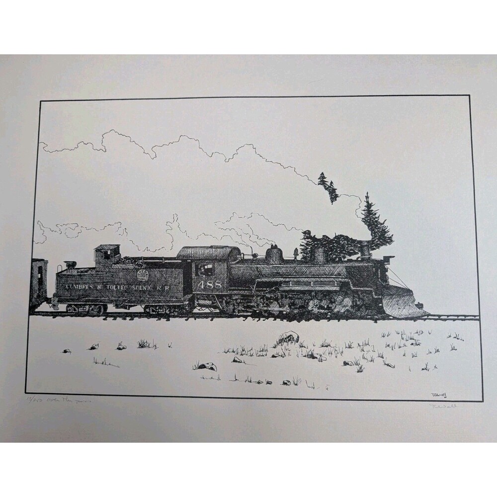 Cumbres Toltec RR 488 Steam Locomotive Pen Ink Print Towell 1981 13/250 16x20